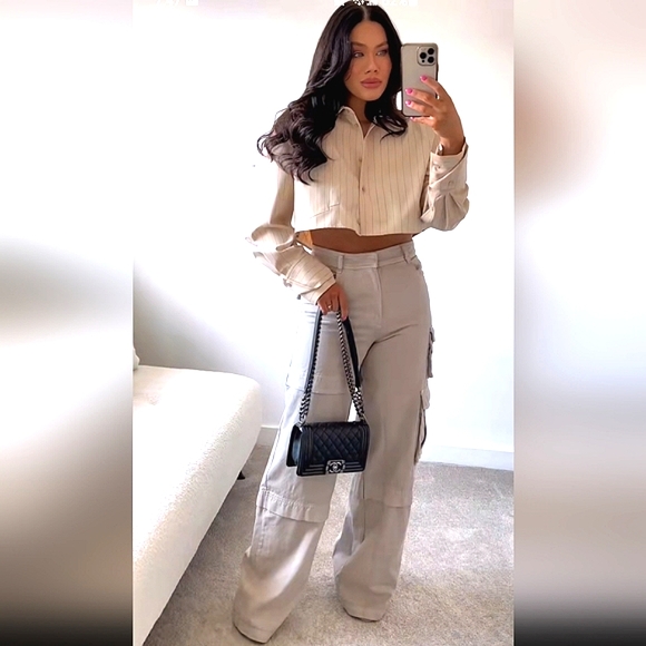 Zara * Cargo Pants Trousers Wide Beige - Picture 3 of 15